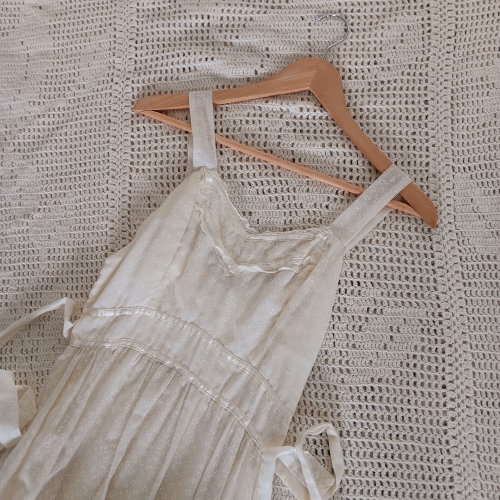 . Vintage Handmade Small Batch Cotton Lace Tie Back Prairie Maxi Slip Dress . - Picture 8 of 16